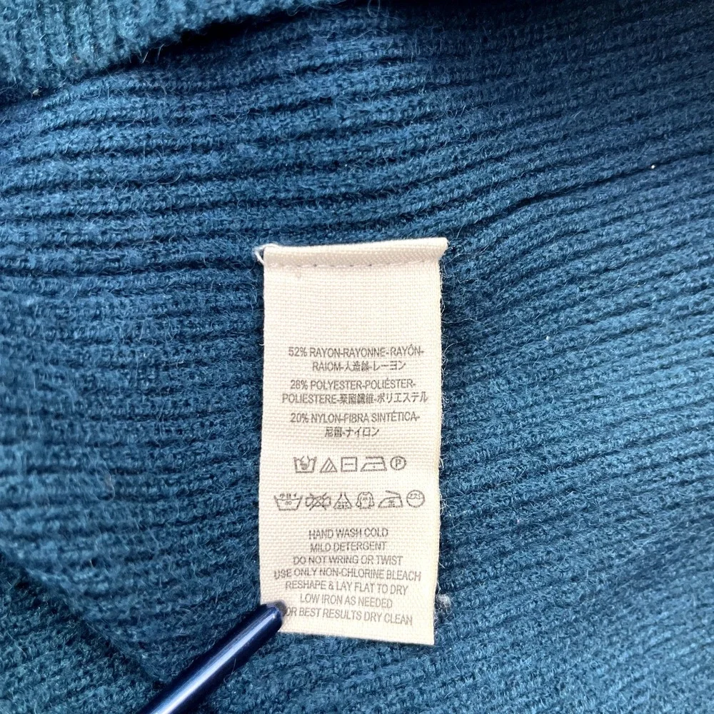 Free People Afterglow Mock Neck Ribbed Pullover Sweater Teal Blue Size Small